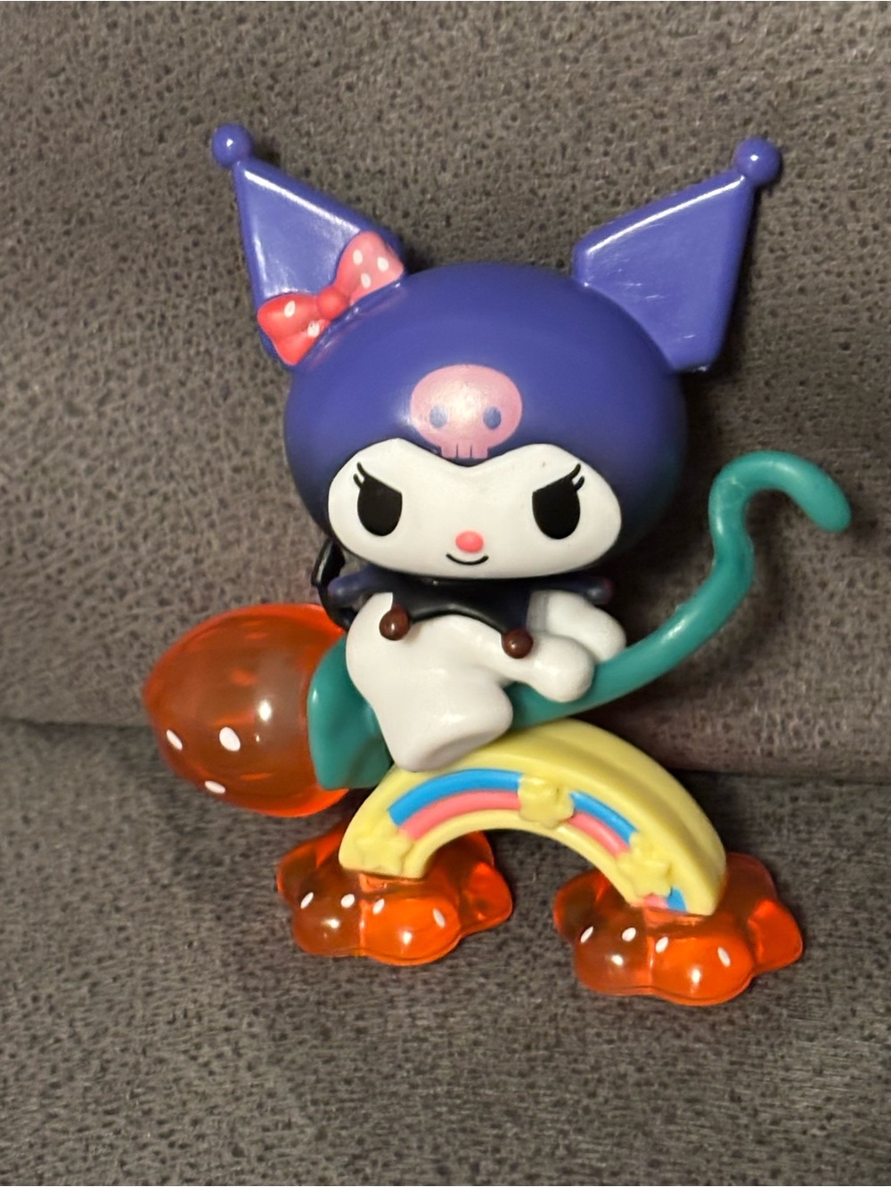 Sanrio Kuromi 💜Purple Figure with Teal Tail and Orange Strawberry Rainbow 🌈 Base